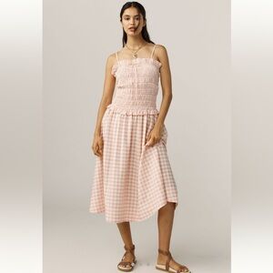 For Love & Lemons Petal Smocked Midi Dress in Peach